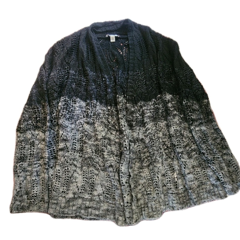 Black Gray‎ Knit Sweater Cardigan Fairy Grunge Belted Tie Y2K Shimmer Size Large